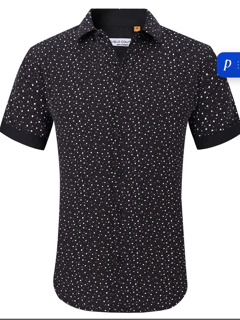Oslo Couture Black Star-Print Short Sleeve Button-Down Shirt NWT